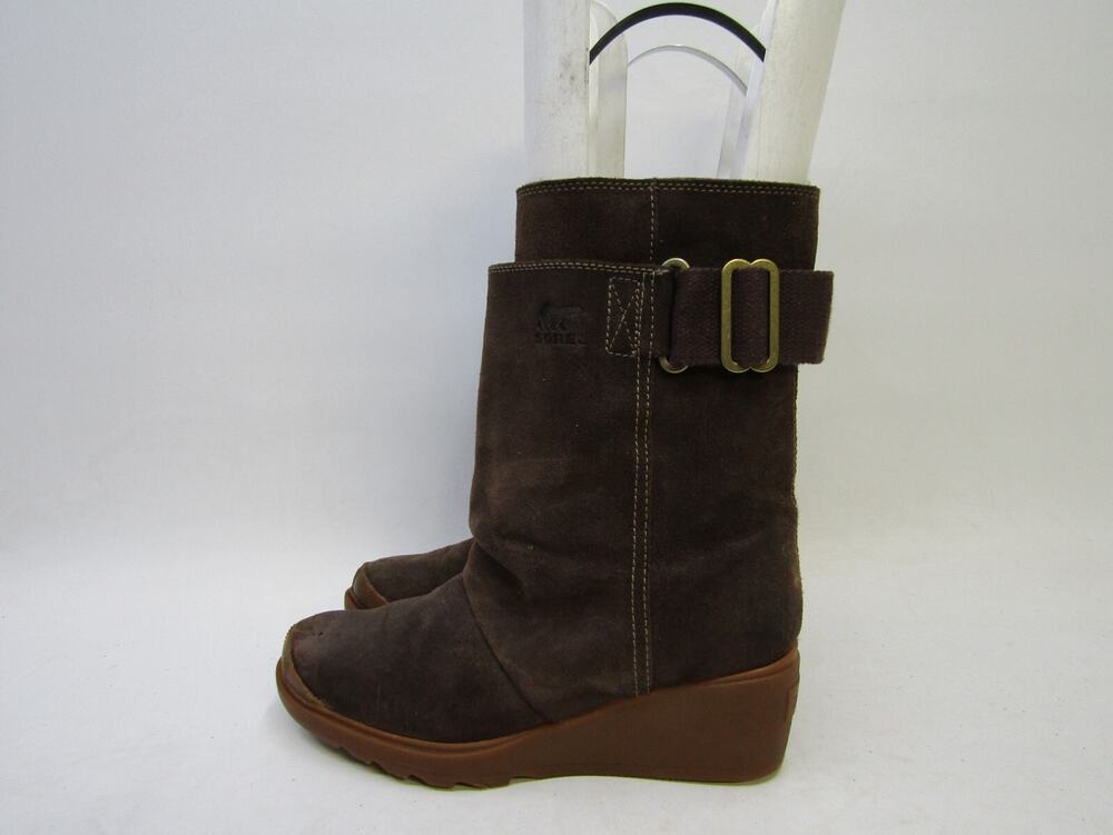 Sorel Women Size 7.5 M Brown Suede Wedge Heel 7.5" Shaft Fashion Boots
